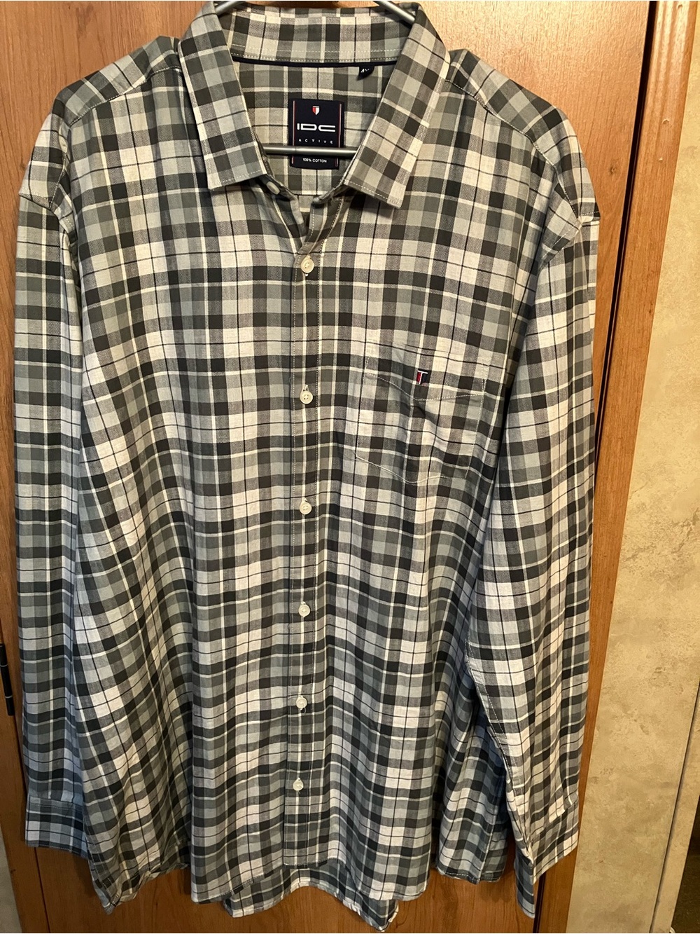 Classic Mens IDC Long Sleeve Gray and Olive Plaid 4XL Classic Collar